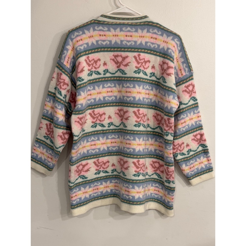 Sycamore Vintage Pastel Floral Fair Isle Knit Sweater USA Made Crew Neck Large - Picture 2 of 8